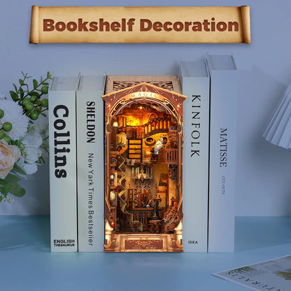 New DIY Book Nook Kit 3D Wooden Bookshelf Miniature Building Kits Home Decor Creative Model for Adults Halloween Christmas Gifts