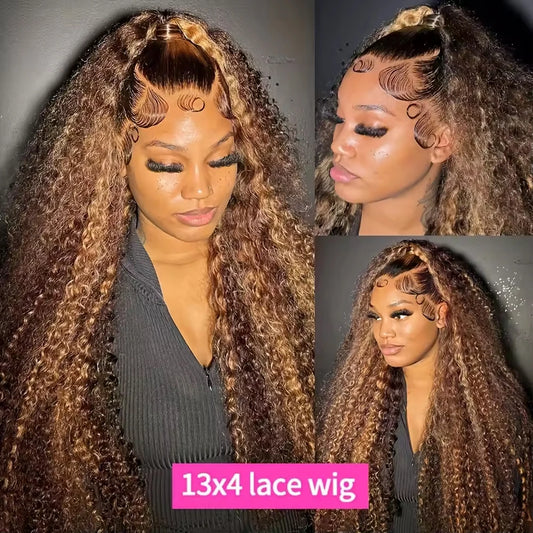 HD 13x6 Highlight Wig Human Hair Honey Blonde Brown Lace Front Wigs Deep Curly Human Hair Wig Water Wave 13x4 Lace Frontal Wig