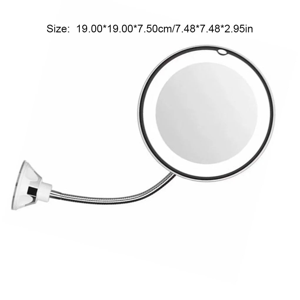 Flexible Gooseneck Makeup Mirror with LED Light 10X Magnifying Mirror Suction Cup Bright Diffused Light and 360 Degree Swivel