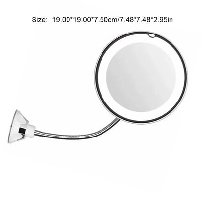 Flexible Gooseneck Makeup Mirror with LED Light 10X Magnifying Mirror Suction Cup Bright Diffused Light and 360 Degree Swivel