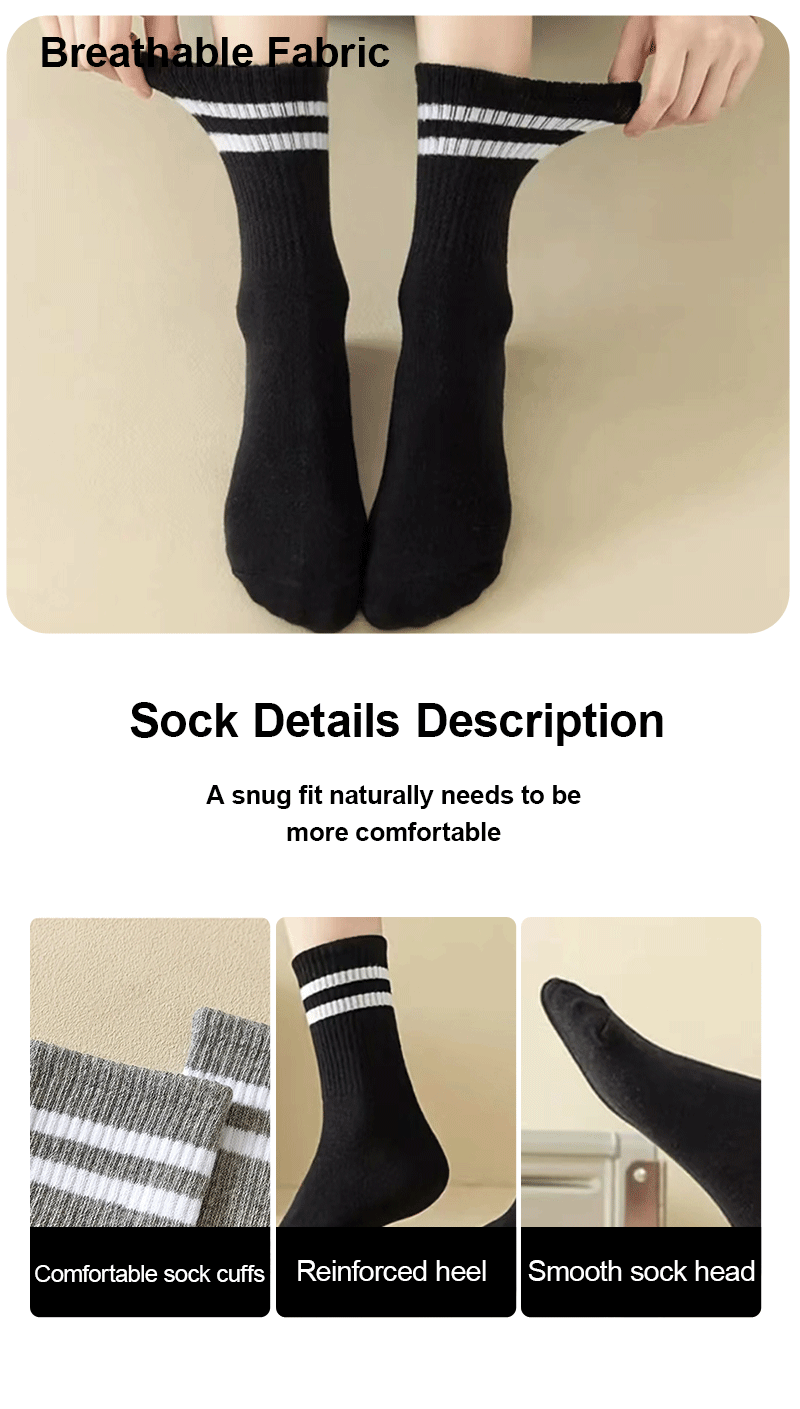 6 Pairs Women's Mid Socks Solid Color Breathable Comfortable In Autumn Winter Sweat Absorbing High-Quality Casual Socks Sports