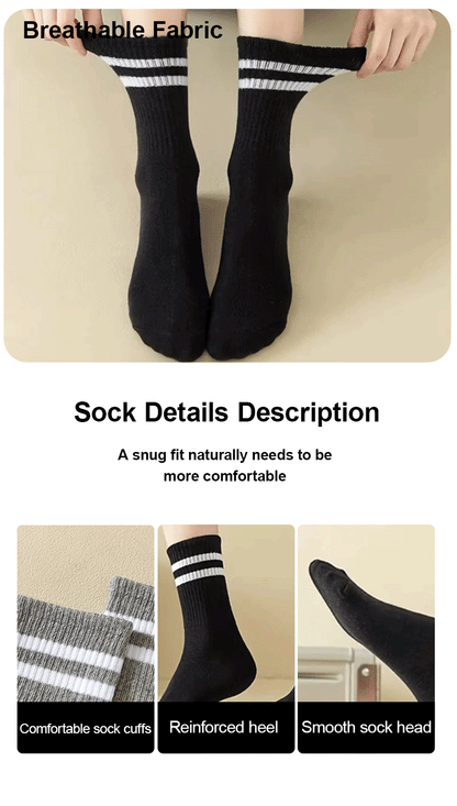 6 Pairs Women's Mid Socks Solid Color Breathable Comfortable In Autumn Winter Sweat Absorbing High-Quality Casual Socks Sports