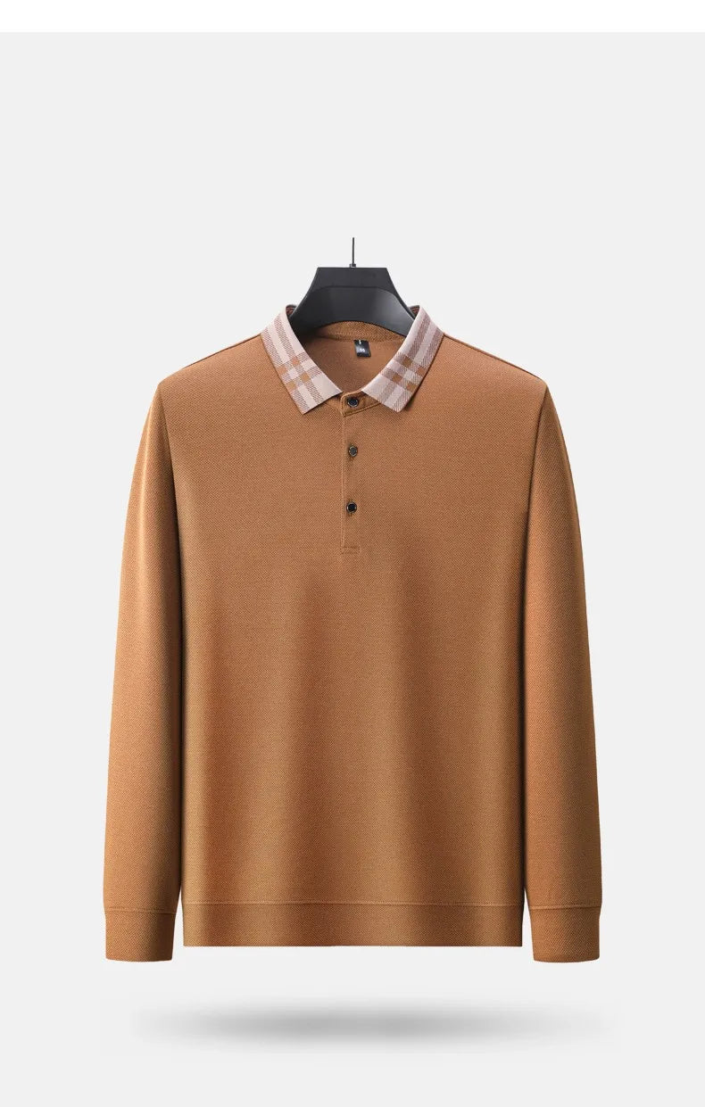 Light luxury brand polo shirt long sleeved spring and autumn new style comfortable and breathable casual striped lapel T-shirt