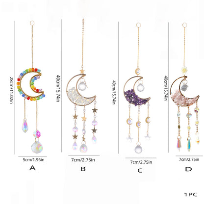1 Piece Rainbow Made Crystal Suncatcher, Raw Stone Moon Home Decor for Garden Bedroom Balcony Pendant