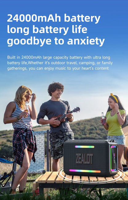 ZEALOT-S95 Waterproof Portable Bluetooth Speaker, Wireless Outdoor Boombox, SubwooferTriple Passive Radiators, Deep Bass,120W