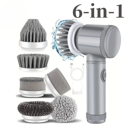 6-in-1 Electric Cleaning Brush Home Appliances Wireless Electric Floor Scrubber Replaceable Brush Head Bathroom Kitchen