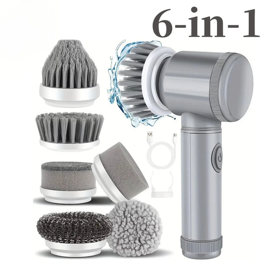 6-in-1 Electric Cleaning Brush Home Appliances Wireless Electric Floor Scrubber Replaceable Brush Head Bathroom Kitchen