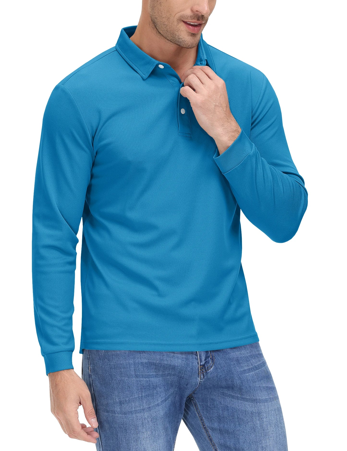 TACVASEN Long Sleeve Polos Quick Dry T-shirts Mens Breathable Sports Tees Casual Golf Polo Shirts Work T-shirt Pullover Tops Man
