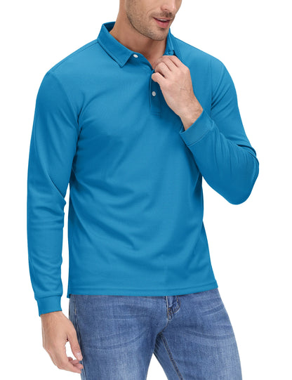 TACVASEN Long Sleeve Polos Quick Dry T-shirts Mens Breathable Sports Tees Casual Golf Polo Shirts Work T-shirt Pullover Tops Man