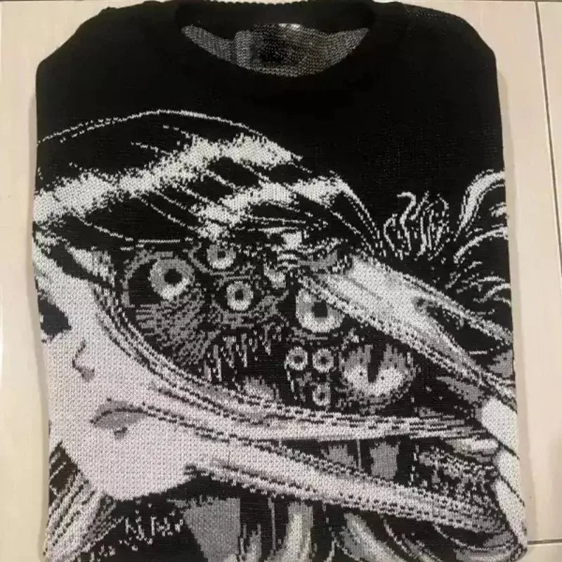 Y2k European and American cartoon sweater high street anime girl printed oversized pullover female Harajuku retro knit hip-hop s