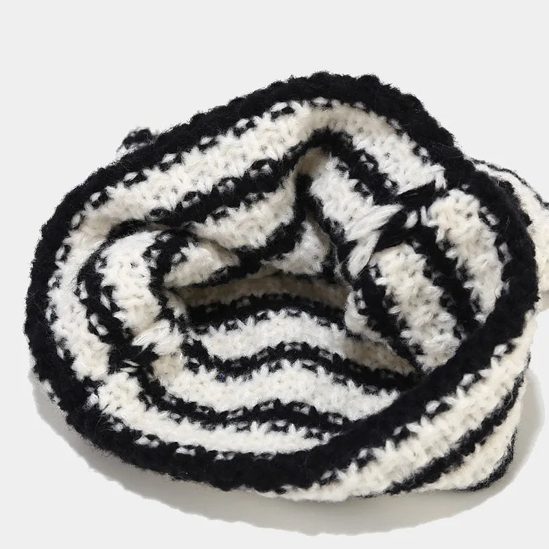 New Japanese Streetwear Harajuku Beanie Little Devil Striped Knitted Hat Women Girls Autumn Winter Cute Cat Ears Cap