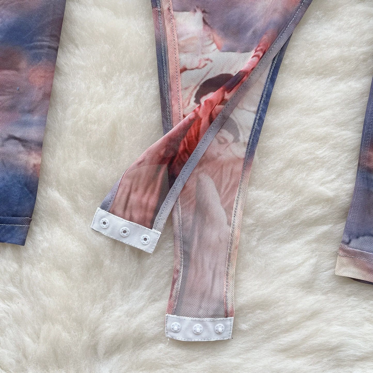 SINGREINY Fashion Hotsweet Two Pieces Suits O Neck Long Sleeved Transparent BodySuit Top+ Skinny Mini Skirt Tie Dye Print Sets