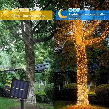 Solar LED String Lights Waterproof with 8 Lighting Modes Twinkling Solar Powered Fairy Lights for Outdoor Christmas Decoration