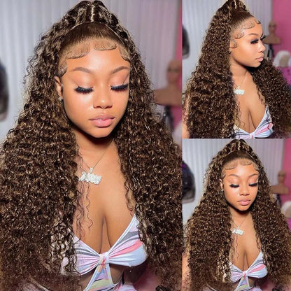 13x4 Chocolate Brown HD Lace Front Wig 13x6 Deep Wave Frontal Wig PrePlucked Colored Brown Curly Human Hair Wigs For Black Women