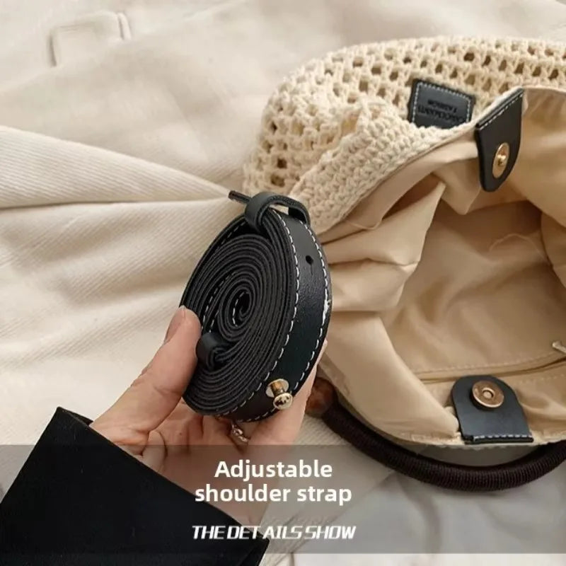 Beach Summer Bag for Women Mesh Woven Shoulder Bag Adjustable Strap Handbag Large Capacity Hobo Bag for Travel Vacation