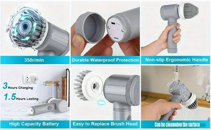 6-in-1 Electric Cleaning Brush Home Appliances Wireless Electric Floor Scrubber Replaceable Brush Head Bathroom Kitchen