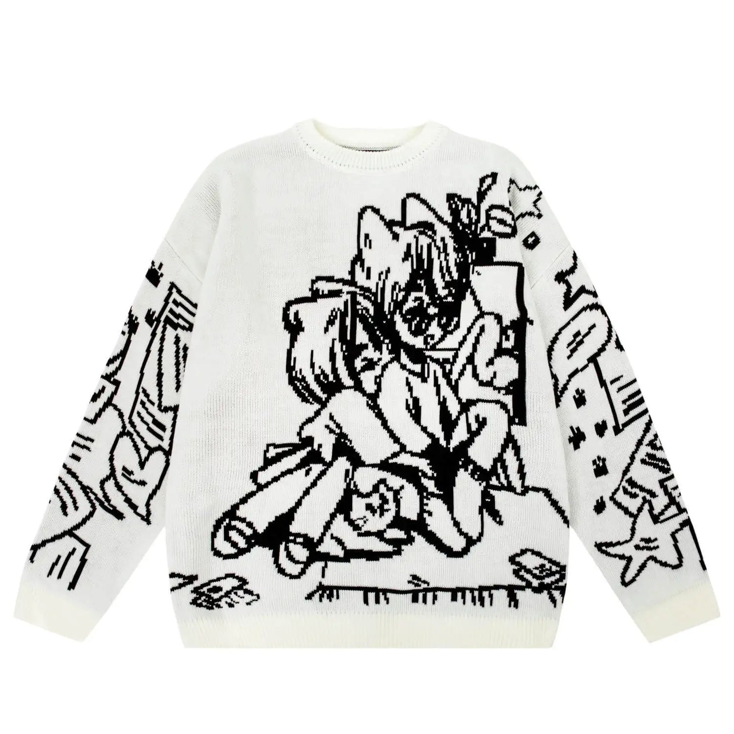 Vintage Cartoon Knitted Women Sweaters Winter Casual Oversize Men Fashion Streetwear Tops Harajuku Pullover Y2k Clothes 90s Goth