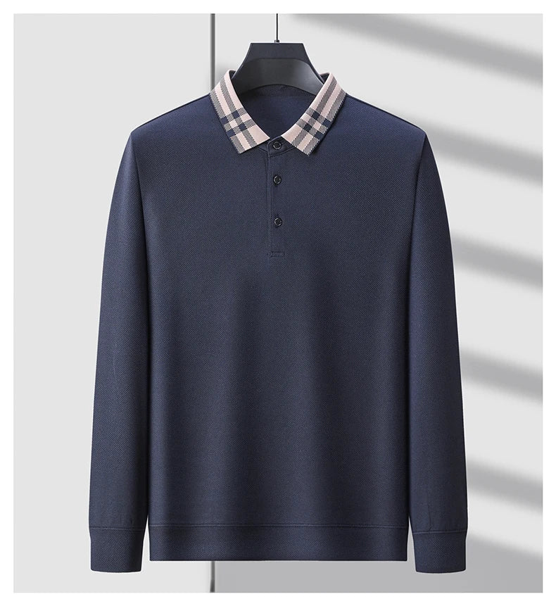 Light luxury brand polo shirt long sleeved spring and autumn new style comfortable and breathable casual striped lapel T-shirt