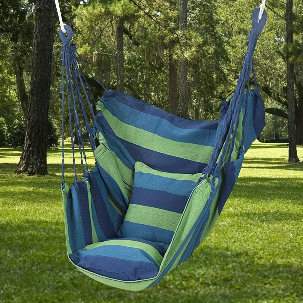 1pc Outdoor Hammock Chair, Canvas Leisure Swing Hanging Chair, Without Pillow And Cushion, Indoor Outdoor Hammock