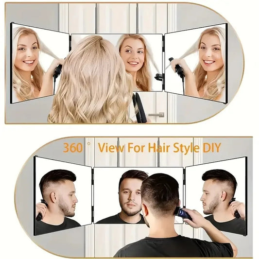 Tri-fold Wall Mounted Makeup Mirror,Portable Styling Mirror for Travel,Bedroom,Bathroom,Diy Haircut Tool Accessories