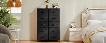Dresser for Bedroom, Tall Storage Drawers, Fabric Storage Tower with 10 Drawers, Chest of Drawers with Fabric Bins, Sturdy Metal