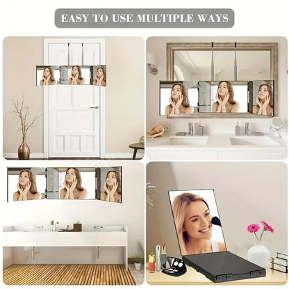 Tri-fold Wall Mounted Makeup Mirror,Portable Styling Mirror for Travel,Bedroom,Bathroom,Diy Haircut Tool Accessories