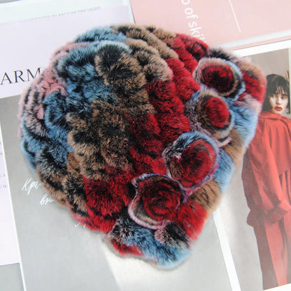 New Fashion Real Fur Hats Scarves Sets Women Winter Knitted Real Rex Rabbit Fur Hat Scarf Ladies Natural Fur Hats Mufflers Sets