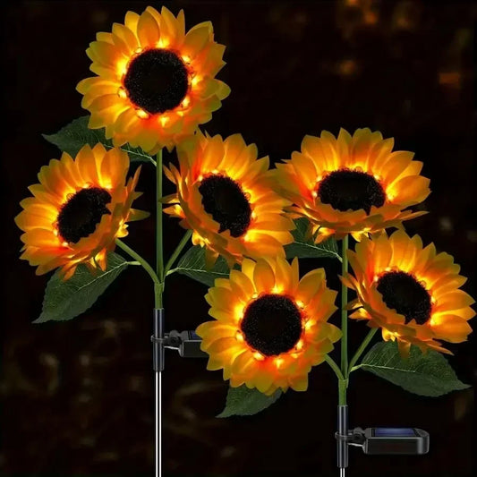 3 Head Solar Sunflower Lights  Garden Stake Outdoor Decorative Waterproof LED Landscape Lights for Patio, Garden, Yard