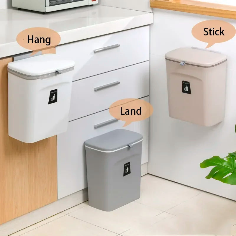 7/9L Wall Mounted Trash Can Household Galley Waste Bin Hanging Bathroom Trash Can With Lid Food Garbage Bin Kitchen Accessories