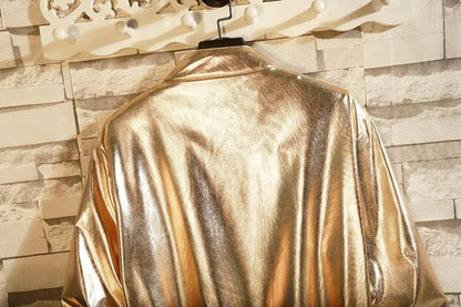Mens Windbreaker Jackets Nightclub Stage Party Jackets Costume Streetwear Harajuku Hip Hop Reflective Jacket Gold Fashion Coats