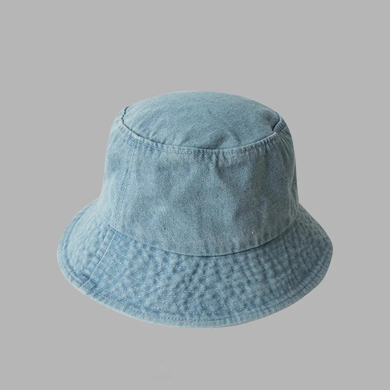 Retro Washed Cowboy Bucket Hat Women Men Wide Brim Sunhat Spring Summer Solid Color Denim Panama Fisherman Cap