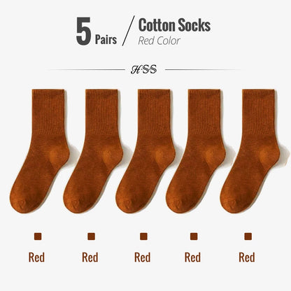 HSS 95% Combed Cotton Socks Men Business Dress Long Socks Casual Solid Color Spring Summer Black White Unisex Socks Comfortable