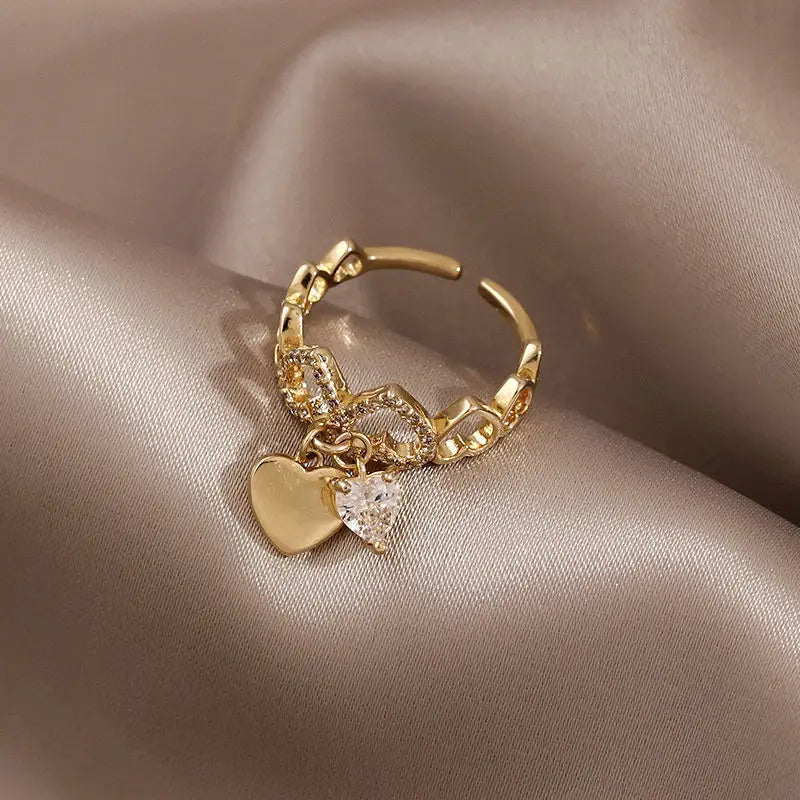 2024 Korean New Exquisite Lovely Pink Love Opening Ring Fashion Temperament Versatile Ring Female Jewelry