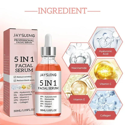 5 In 1 Facial Serum Fade Fine Lines Firming Skin Shrink Pores Moisturizing Brightning Vitamin C Hyaluronic Acid Face Serum