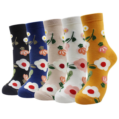 5 Pairs New Fashion Colorful Harajuku Korean Kawaii Cute Women Socks Cat Dog Owl Stripe Avocado Girl Cotton Cartoon Socks