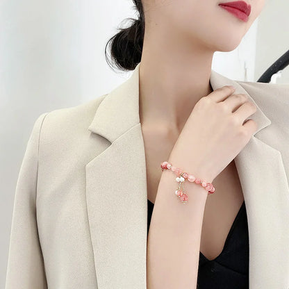 Pink Crystal Natural Stone Bracelet Reiki Energy Strand Bracelets Bangles For Women Prayer Blessing Health Wristband Jewelry