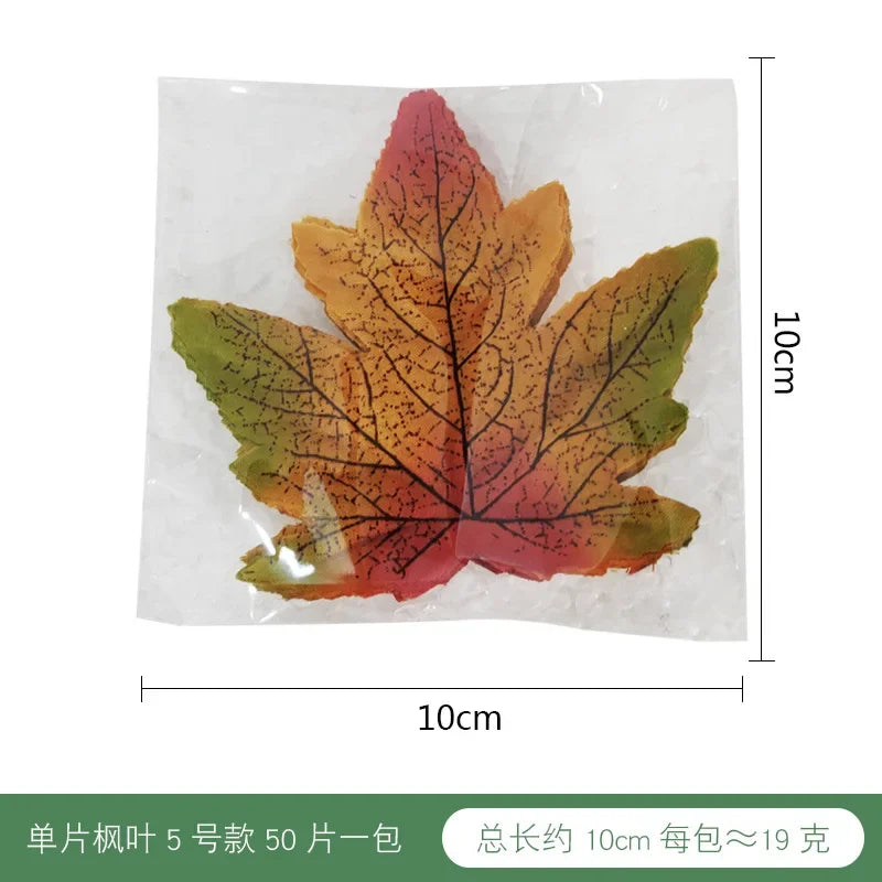 50pcs Artificial Maple Leaf Halloween Harvest Festival Home Decoration Boneless Feel Red Single Piece Artificial Maple Leaf