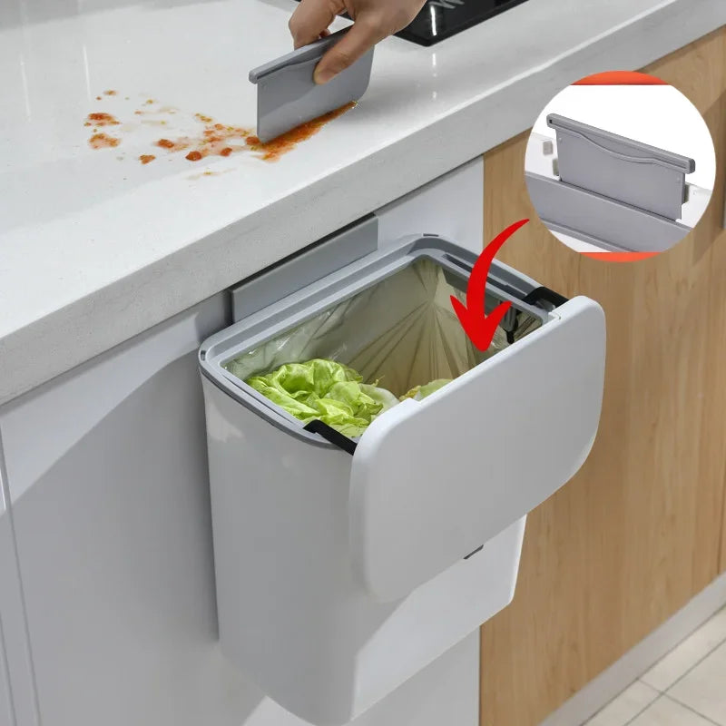 7/9L Wall Mounted Trash Can Household Galley Waste Bin Hanging Bathroom Trash Can With Lid Food Garbage Bin Kitchen Accessories