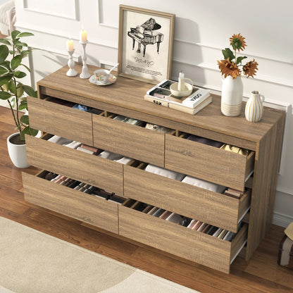7 Drawer Dresser for Bedroom, 55'' Modern Chest of Drawers for Closet, Wide Drawer Organizer Cabinet for Living Room White/Black