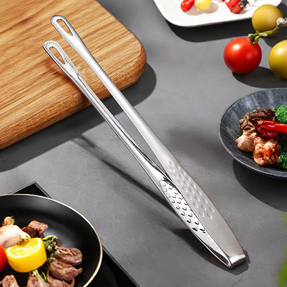 WORTHBUY 304 Stainless Steel Food Tongs Long Handle Non-Slip Barbecue Tongs Steak Tongs Kitchen Gadgets Accessories Cooking Tool
