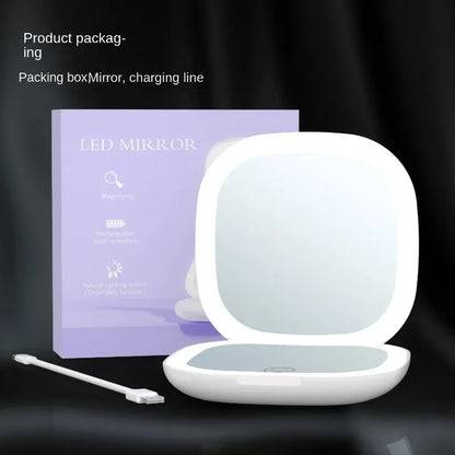 Compact Small Mini Gift Vanity Table Folding Led Lights Portable Hand Held Pocket Makeup Mirror 2X magnifying