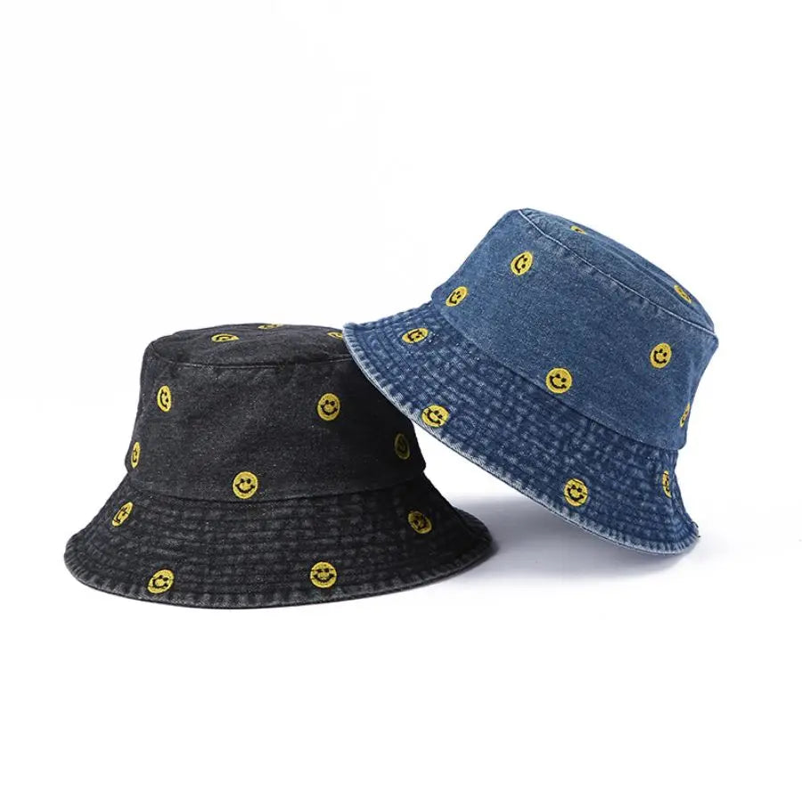 Spring Summer Strawberry Embroidery Denim Jeans Bucket Hat Legent Fisherman Hats for Women Foldable Sport Sun Beach Panama Caps