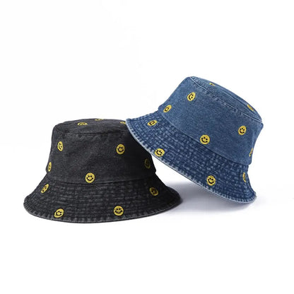 Spring Summer Strawberry Embroidery Denim Jeans Bucket Hat Legent Fisherman Hats for Women Foldable Sport Sun Beach Panama Caps