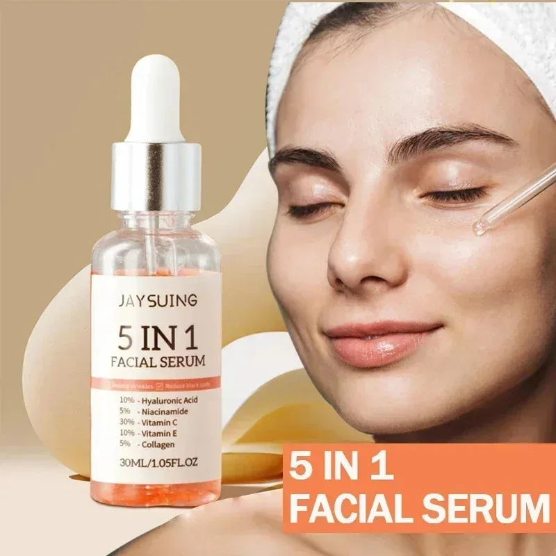 5 In 1 Facial Serum Fade Fine Lines Firming Skin Shrink Pores Moisturizing Brightning Vitamin C Hyaluronic Acid Face Serum