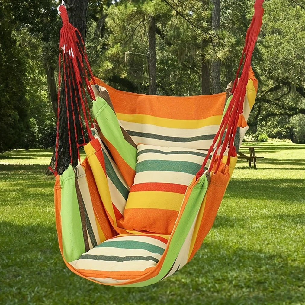 1pc Outdoor Hammock Chair, Canvas Leisure Swing Hanging Chair, Without Pillow And Cushion, Indoor Outdoor Hammock