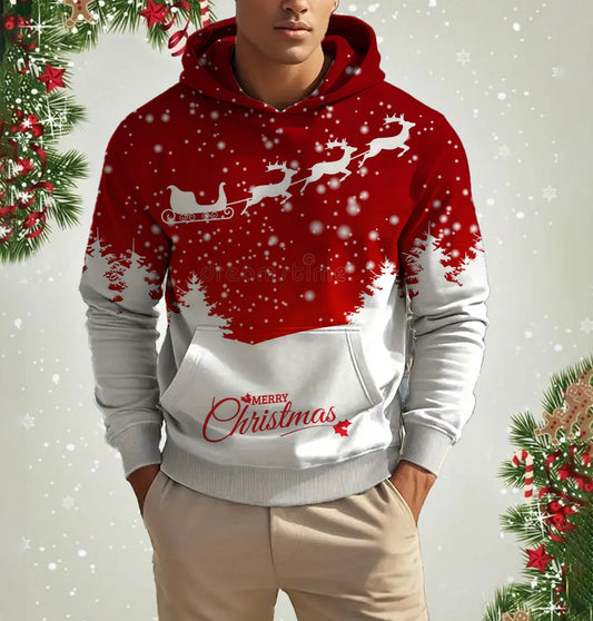 Men's Christmas Reindeer Print Hoodie Animal Cartoon Pattern Sweatshirt Casual Cute Polyester Spandex Blended Hooded Sweatshirt