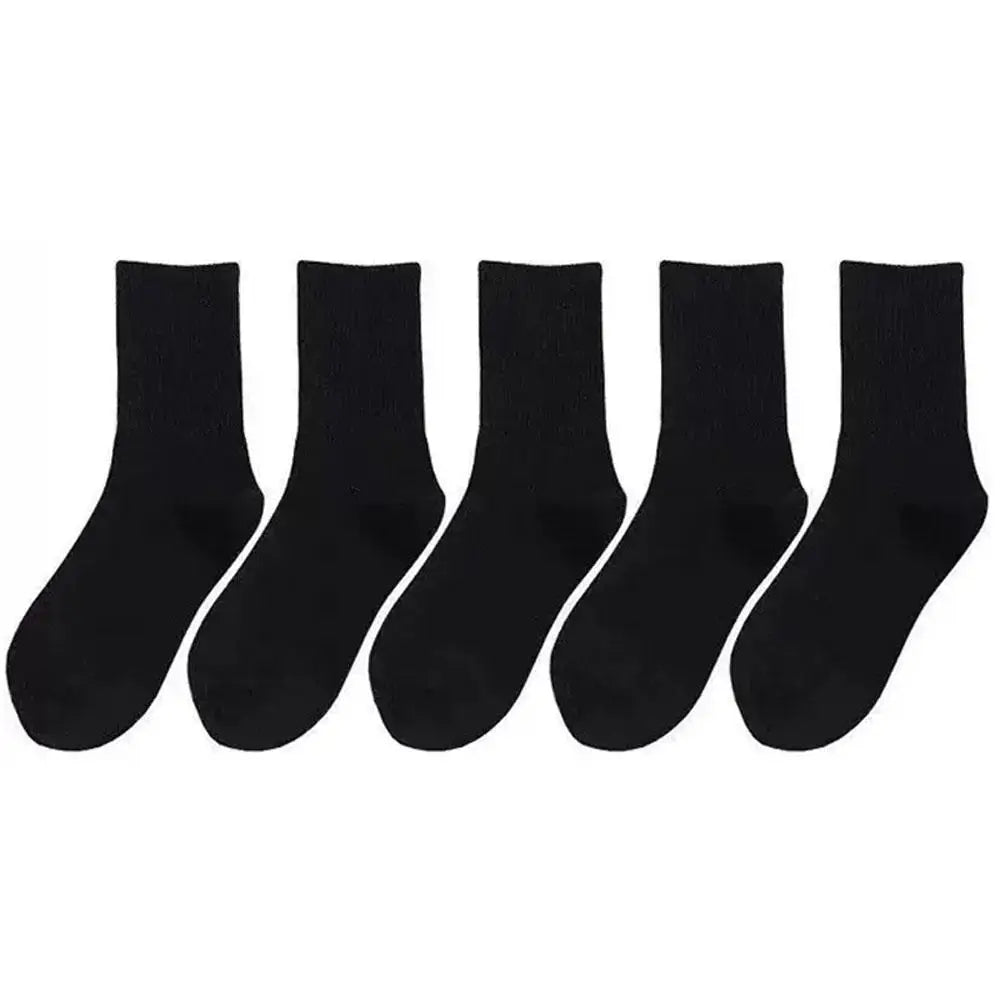 5 Pairs Women White Socks Cotton Harajuku Korean Style Socks For Girl And Boys School Middle Tube Socks