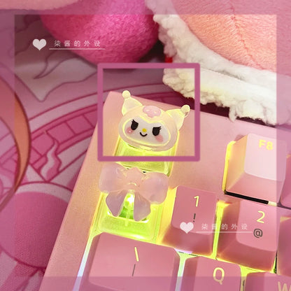 Sanrio Cartoon Animation Translucent HelloKitty Kuromi Melody Pompompurin Girl Cute Mechanical Keyboard Keycap Kawaii Gift