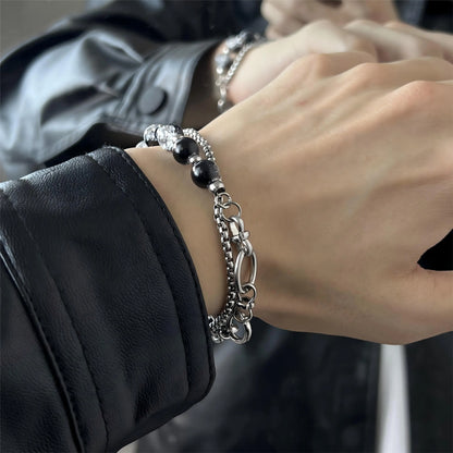 ZAKOL Trendy Ball Crystal Beaded Chain Bracelets For Women Men Black Link Metal Bangles Strand Wristlet Jewelry Gifts Festival