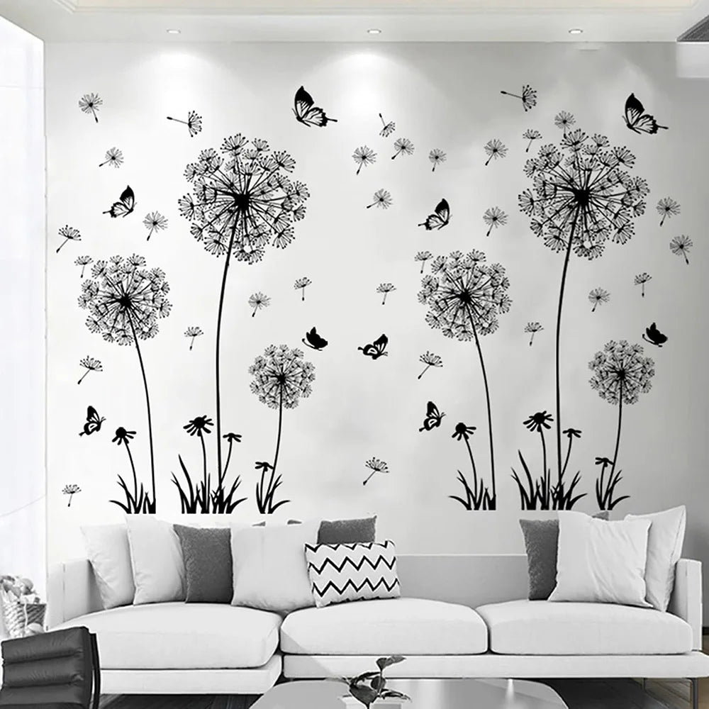Black Dandelion Sitting Room Bedroom Wall Stickers Household Adornment Decor Decals Mural Art Poster On The Wall DIY Improvement